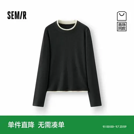 商场同款|森马长袖T恤女冬季假两件发热抑菌抓绒修身2025新款上衣商品大图