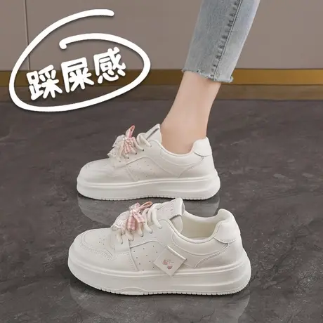 真皮小白鞋女2025新款春秋复古厚底休闲孕妇单鞋子商品大图