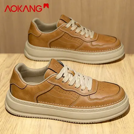 奥康男鞋2026新款冬季皮面休闲百搭运动板鞋男士英伦复古透气皮鞋图片
