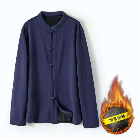 唐装男保暖衬衫男加绒加厚秋冬季中国风衬衣外套宽松大码复古男装商品大图