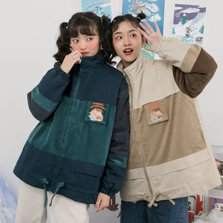 古着原宿风立领女生工装外套女秋冬加厚2019新款潮宽松韩版学生图片