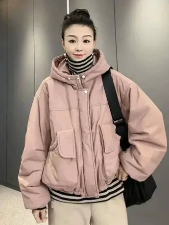 欧货夹棉保暖短款外套女2023冬季新款韩版宽松显瘦时尚百搭棉服潮商品大图