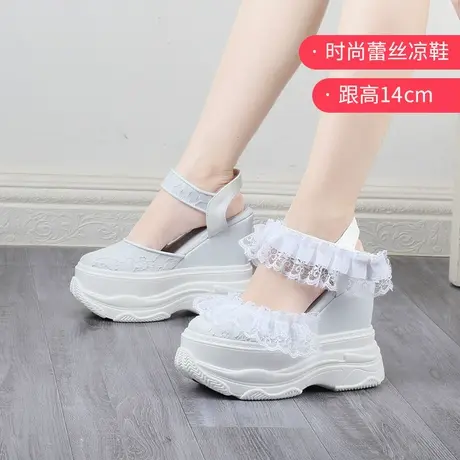 婚纱神器小白鞋女14CM小个子新娘高跟鞋蕾丝厚底松糕鞋内增高婚鞋图片