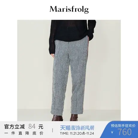 【休闲百搭系列】玛丝菲尔冬季新款千鸟格格纹复古时髦萝卜休闲裤商品大图