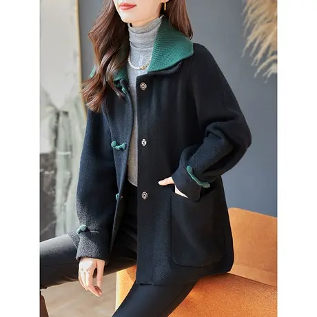 宝诗黎可拆卸翻领宽松毛呢外套女短款2023秋冬季新款时尚休闲开衫商品大图