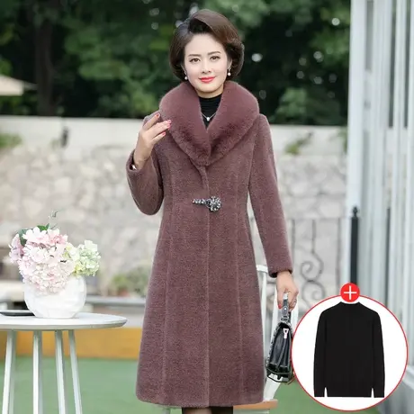 新款妈妈秋冬水貂绒外套中年女装冬装中长款毛呢中老年金貂绒大衣图片