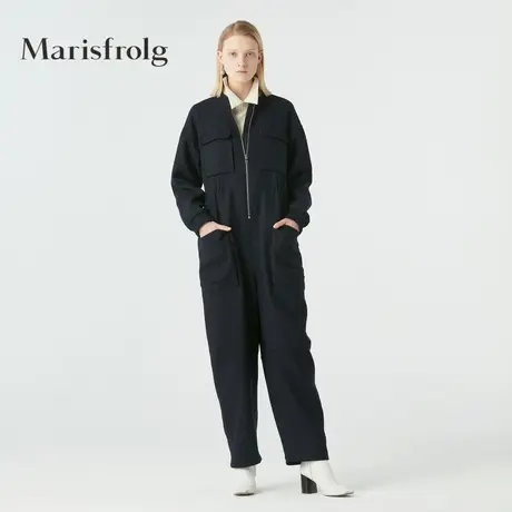 【言选好物】玛丝菲尔羊毛冬季新款女装蓝色工装连体裤长裤商品大图