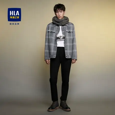 HLA/海澜之家2023格子夹克翻领羊毛双面呢商务休闲保暖外套男商品大图