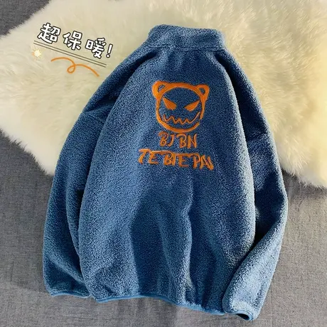 羊羔毛外套男秋冬潮牌棉衣加绒加厚韩版宽松棉服大码保暖情侣棉袄商品大图