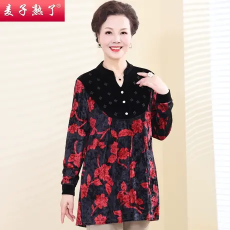 妈妈春装2023丝绒小衫春秋休闲大码阔太洋气高贵奶奶中老年人女装商品大图