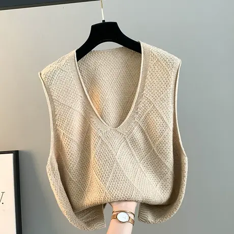 菱形格针织马甲女春秋2025新款复古文艺宽松百搭无袖毛衣背心马甲图片
