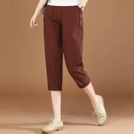 韩潮袭人松紧腰宽松七分休闲裤女2024夏季新款薄款百搭显瘦哈伦裤商品大图