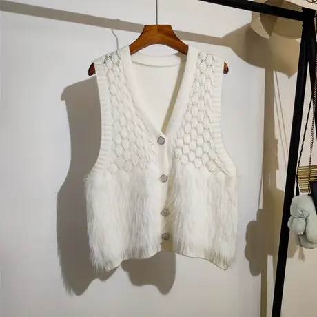 小香风针织马甲开衫女2023秋冬新款v领显瘦叠穿毛衣背心坎肩外套商品大图