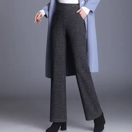 毛呢阔腿裤秋季女2023新款高腰垂感显瘦直筒裤秋冬通勤休闲长裤子商品大图