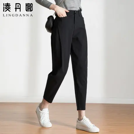 宽松黑色裤子女大码胖mm萝卜裤2024春秋新款八分哈伦裤九分休闲裤商品大图