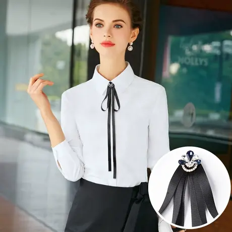 秋装新款白衬衣女上班面试可拆卸蝴蝶结绑带公务员衬衫jk防走光商品大图