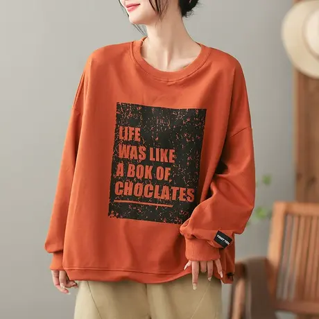 dza 复古字母全棉卫衣女士2023春季新款长袖外搭休闲宽松套头上衣图片