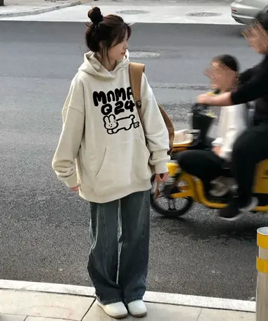 美式复古hiphop潮牌卫衣女春秋薄款oversize慵懒风连帽小个子外套商品大图