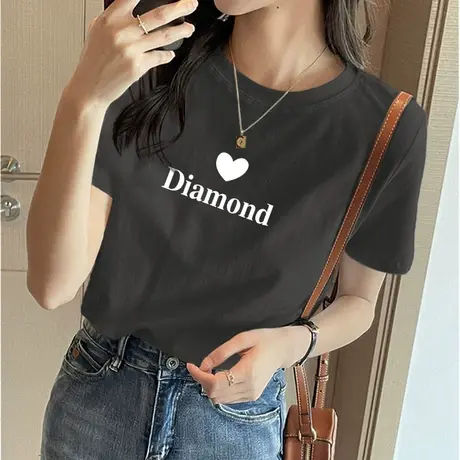 ins时尚纯棉短袖t恤女2023年新款设计感圆领宽松小众洋气灰色上衣图片