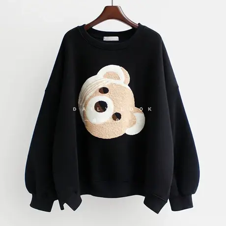 卫衣女春秋薄款2022新款韩版ins潮学生刺绣宽松无帽圆领外套上衣商品大图