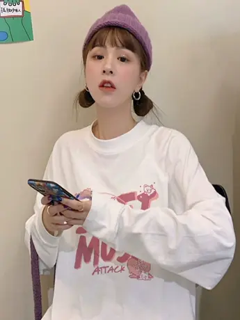 白色洋气内搭打底衫女春秋装冬季加绒中长款叠穿卫衣长袖t恤上衣图片