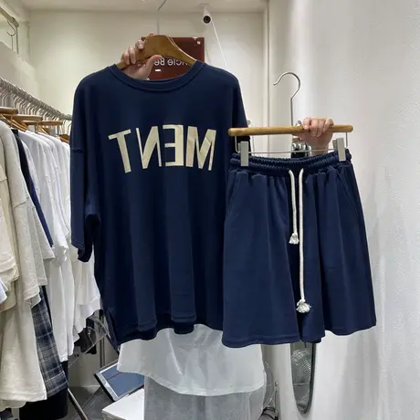 套装2025年新款女夏季港风宽松学院风百搭短袖短裤休闲运动两件套图片