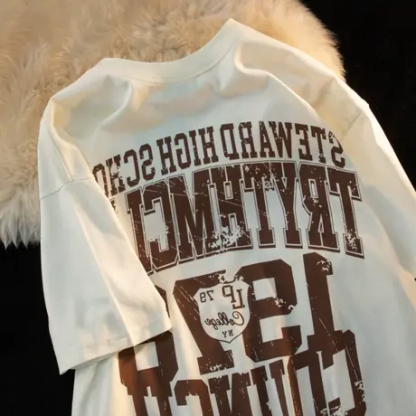 美式复古t恤女休闲vintage街头古着bf风大码oversize短袖情侣装潮商品大图