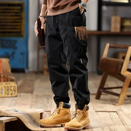 舒适宽松工装裤潮流耐磨高密斜纹精梳棉纯色时尚百搭潮流工装裤商品大图