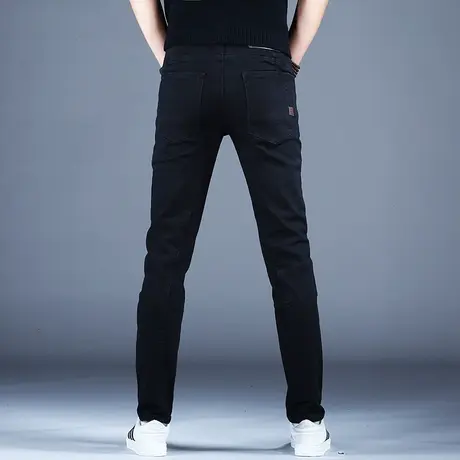 高档秋冬款黑色牛仔裤男款小脚修身潮流裤子男士新款商务休闲男裤图片