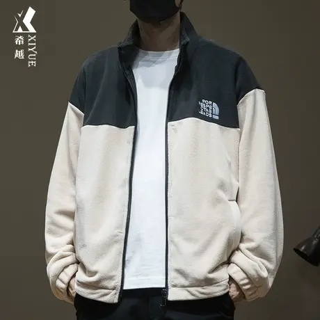 2023秋冬加厚摇粒绒棉衣男士夹克宽松大码美式撞色拼接棉袄外套潮商品大图