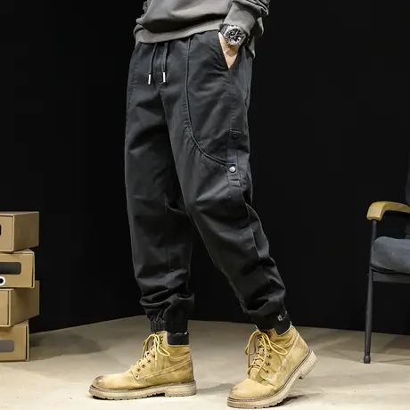 美式春秋工装裤子男潮牌束脚春季2024新款宽松大码男士黑色休闲裤商品大图