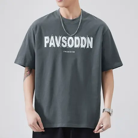 潮牌夏季印花纯棉圆领短袖T恤男生2024新款半截袖体恤上衣服男士商品大图