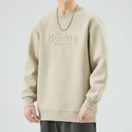 高端痞帅纯色春季长袖上衣服男生重磅早春圆领卫衣2024年新款男装商品大图