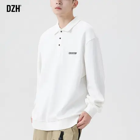 男士白色Polo衫男秋季卫衣男款潮牌高街休闲外套男装长袖上衣内搭商品大图