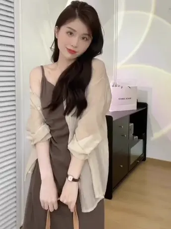 睡衣两件套吊带睡裙春秋季女款2023新款夏天长袖衬衫连衣裙家居服图片