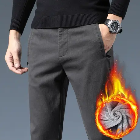 冬季加绒加厚西装休闲长裤男士宽松直筒中年爸爸西裤男裤子秋冬款商品大图