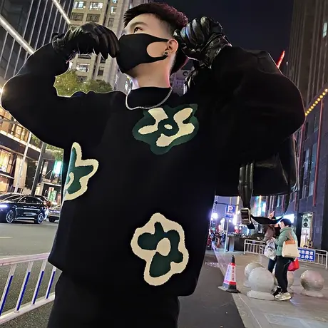 毛衣男冬季潮牌个性休闲花朵提花针织衫ins爆款小众套头打底线衣商品大图