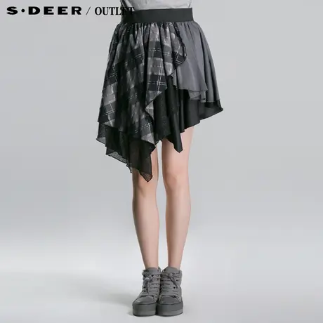 sdeer圣迪奥2014新款春装女装撞色搭片个性摆半身裙短裙3181314图片
