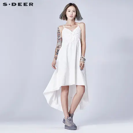 s.deer【新品】圣迪奥女夏装优雅愫白绣花吊带裙S16281224图片