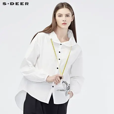 sdeer 圣迪奥休闲运动连帽抽绳字母弧形下摆衬衫外套S19180504图片