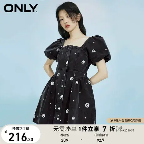 【买4免1】ONLY奥莱夏季法式方领露背碎花短款牛仔连衣裙女图片