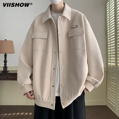 VIISHOW麂皮绒夹克外套男士秋冬季男生美式复古拼接休闲宽松男装商品大图