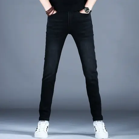 冬季男士新款牛仔裤男款2023新款秋冬黑色修身精致小脚裤厚款潮牌商品大图