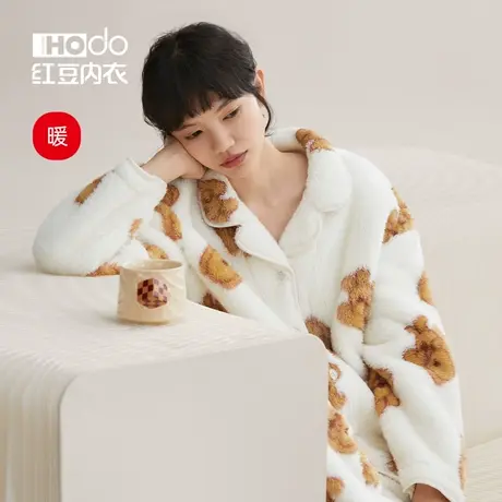红豆睡衣女士珊瑚绒可爱法兰绒秋冬季加绒加厚可外穿家居服套装女商品大图
