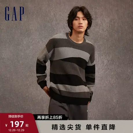 Gap男女装秋冬新款宽松落肩条纹长袖毛衣慵懒针织衫情侣装718679图片