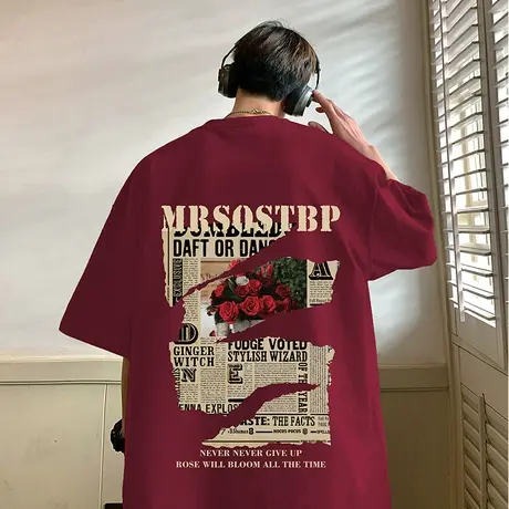 短袖t恤男夏季美式复古潮牌2024新款宽松半袖纯棉oversize体恤衫商品大图