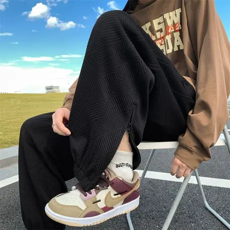 裤子男秋冬季运动裤潮流卫裤设计感休闲裤小众高街复古嘻哈长裤子商品大图