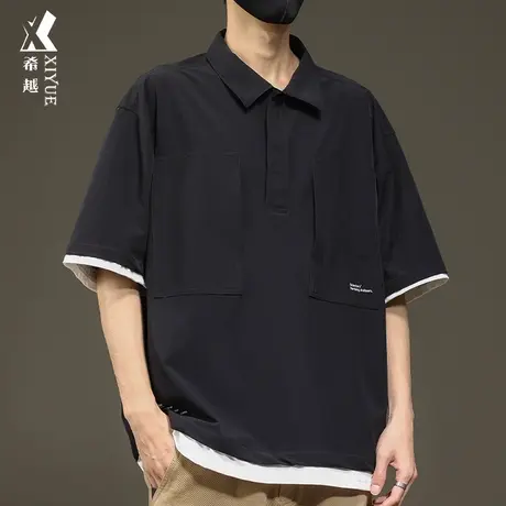 希越春季假两件POLO衫男新款宽松大码男士速干休闲打底衫山系衬衣图片