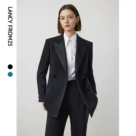 朗姿收腰设计感高级感西服外套女2024年春季新款职业正装黑色西装图片