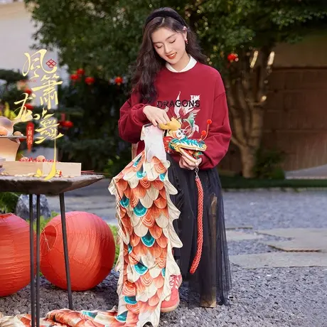 【新年搭配】【新年战袍】香影本命年红色卫衣女龙年衣服重工刺绣图片